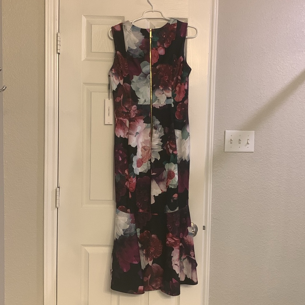 Calvin Klein women floral asymmetrical sheath mermaid dress purple pink size 10 - Picture 6 of 6